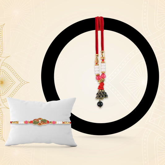 Elegant Bhabhi Lumba Rakhi With Butterfly Design Beaded Tassels Pink Stone Work