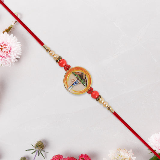 Divine Krishna Govardhan Parvat Rakhi With Pearl Mauli Thread